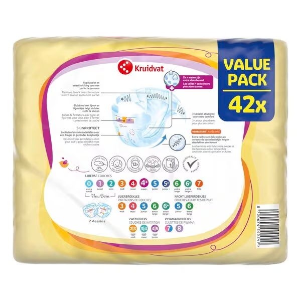 Kruidvat 4+ Maxi Plus plenice, ugoden paket, velikost 4+ (9-15 kg), 42 kosov