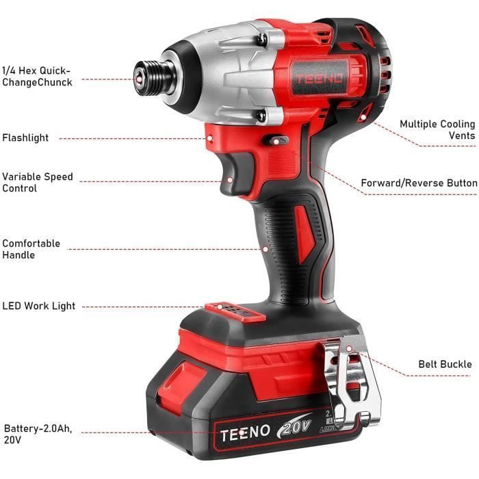Kit di utensili senza fili - TEENO - TEENO - Avvitatore a impulsi da 100 Nm - Trapano a impulsi da 45 Nm - 2 batterie agli ioni di litio da 2 Ah