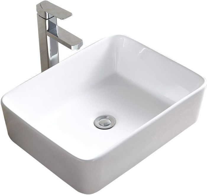 Lavabo cuadrado de cerámica para encimera, blanco, 40x30x13cm