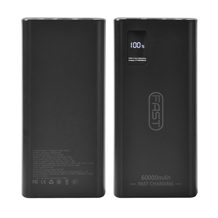External Battery, 60000mAh Power Bank, Portable Battery USB C Input & Output PD3.0 QC4.0 Fast Charging Power Bank Black