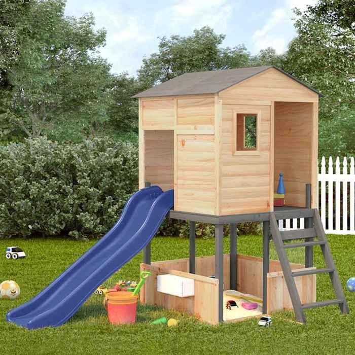 vidaXL Aire de jeux d'extérieur gris foncé bois massif de sapin, aire de jeux, ensemble de jeu en bois, ensemble de terrain 3376142