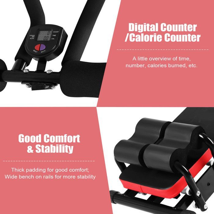 Entrenador abdominal plegable - Banco abdominal ajustable - 3 posiciones de inclinación - Pantalla LCD - Soporta hasta 150 kg - Equipo de fitness familiar