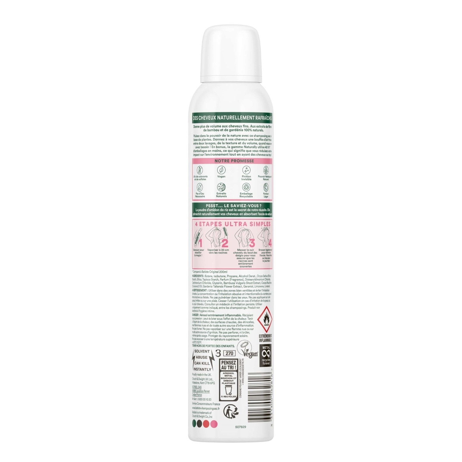 Batiste Shampooing sec Naturally Bambou et Gardenia