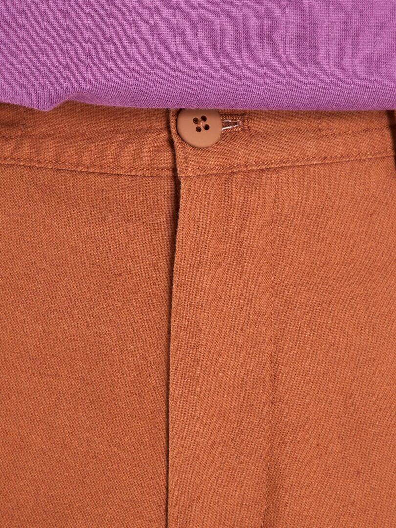 Bermudashorts van linnen en katoen met zakken - BRUIN