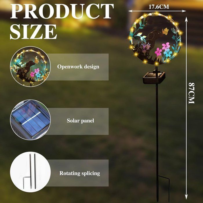 Luminária solar externa de dois fios - Material: metal - Resistente às intempéries - Iluminação solar para jardim