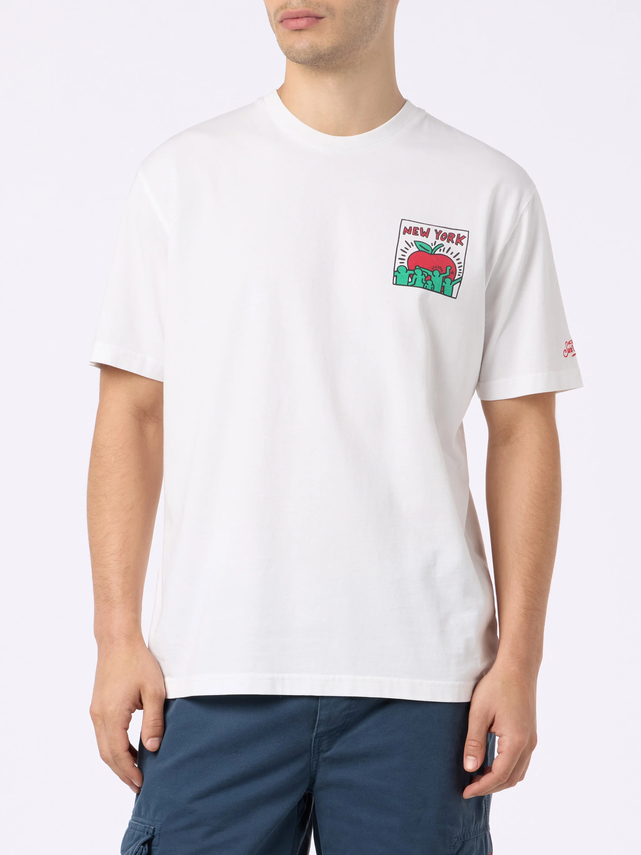 T-shirt da uomo in cotone con stampa fronte e retro del disegno Keith