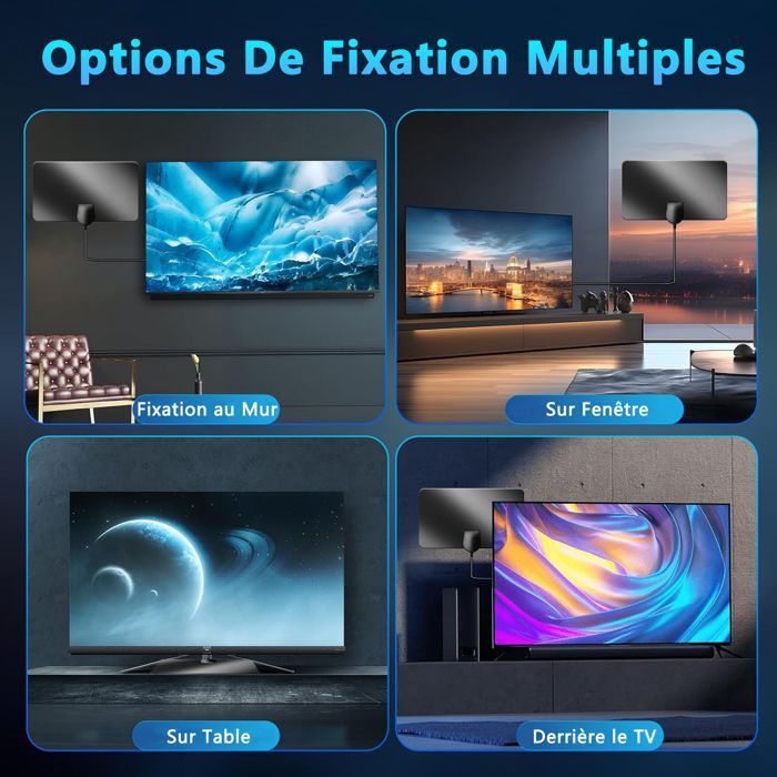 Antenne TV Intérieur Puissante - Antenne TV avec Amplicateur de Signal 4K 1080P -pour Chaîne Locale Postuler à Tous -5M Câble Coax