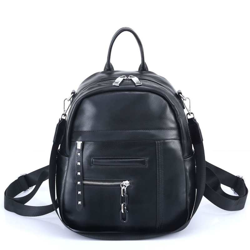 Sac à dos en cuir véritable, nouveau modèle tendance pour femme, avec bandoulière à chaîne et rivets, idéal pour les trajets domicile-travail et l'école.