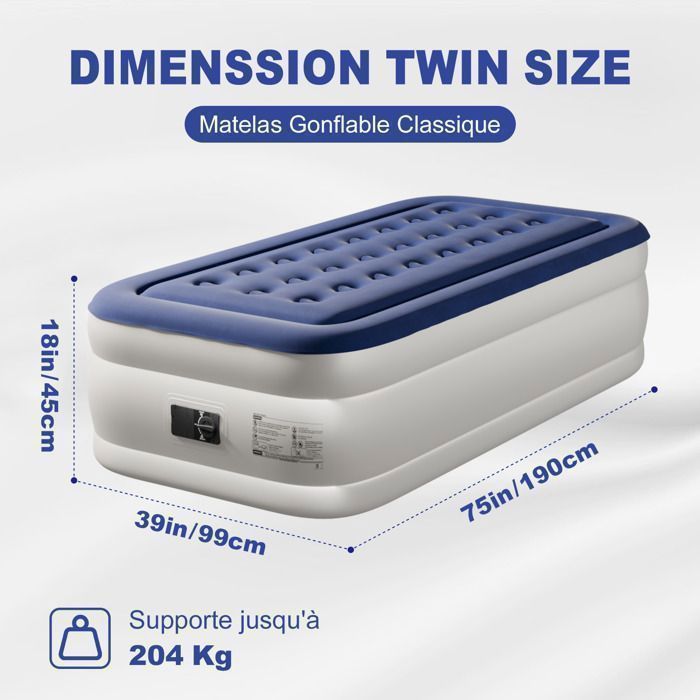 Colchón hinchable con bomba eléctrica integrada y superficie suave aterciopelada, ideal para camping, hogar o invitados, 190 x 99 x 45 cm.