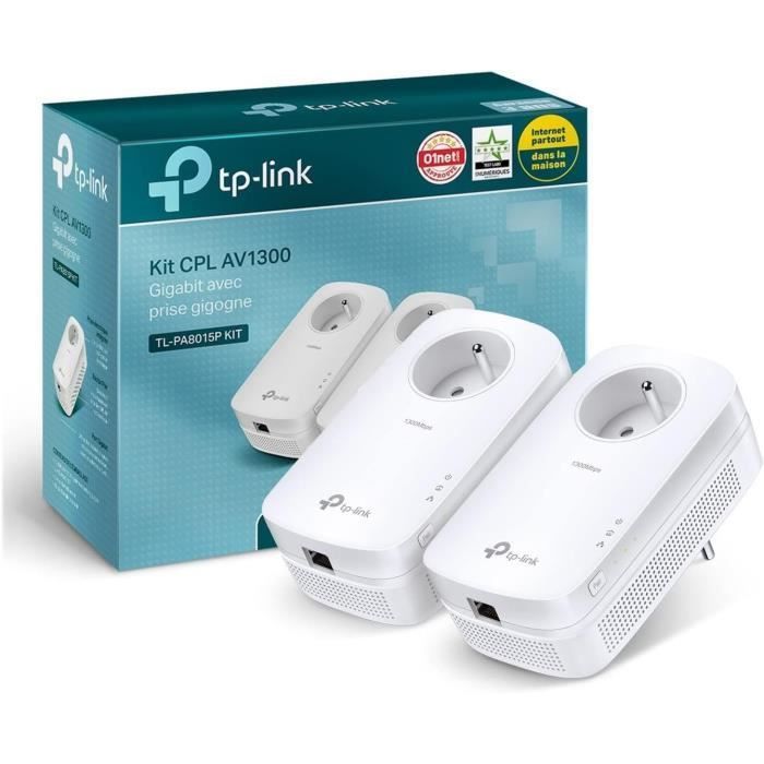 Adattatore Powerline da 1300 Mbps - TP-Link TL-PA8015P KIT - Adattatore Powerline con 1 porta Gigabit Ethernet e presa di corrente integrata - Kit di 2 adattatori Powerline