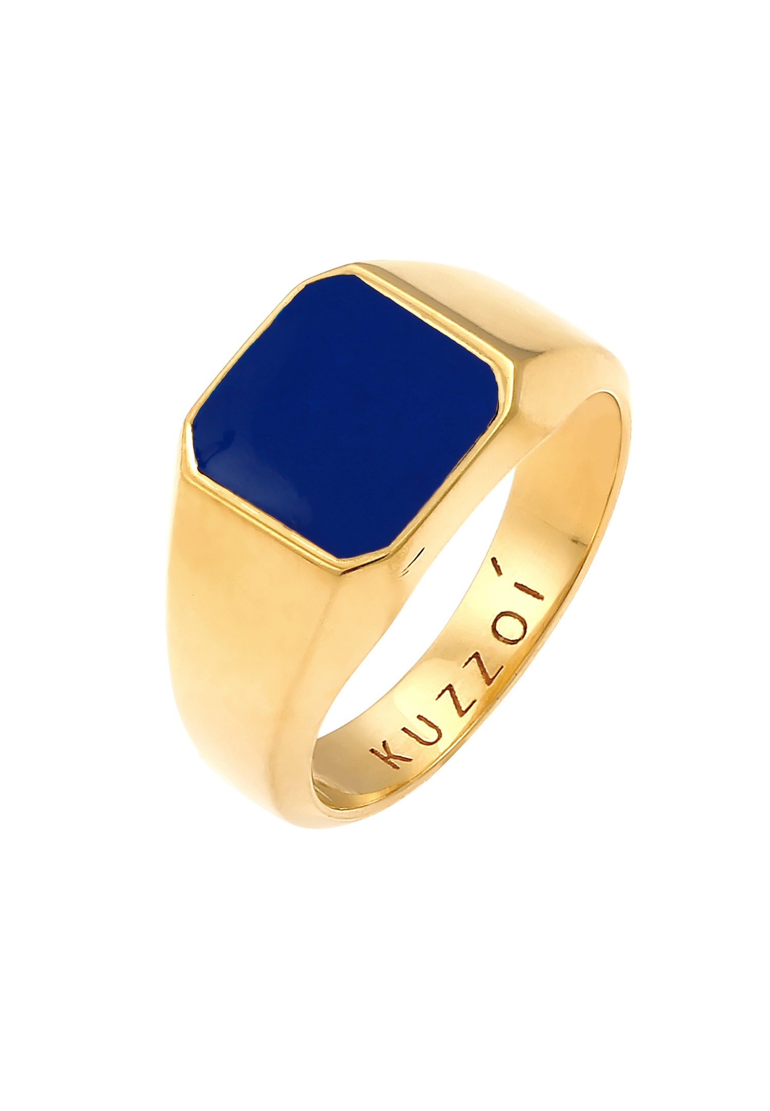 KUZZOI Bague Signet Homme Bleu Basique Solide avec Email en Argent Sterling 925