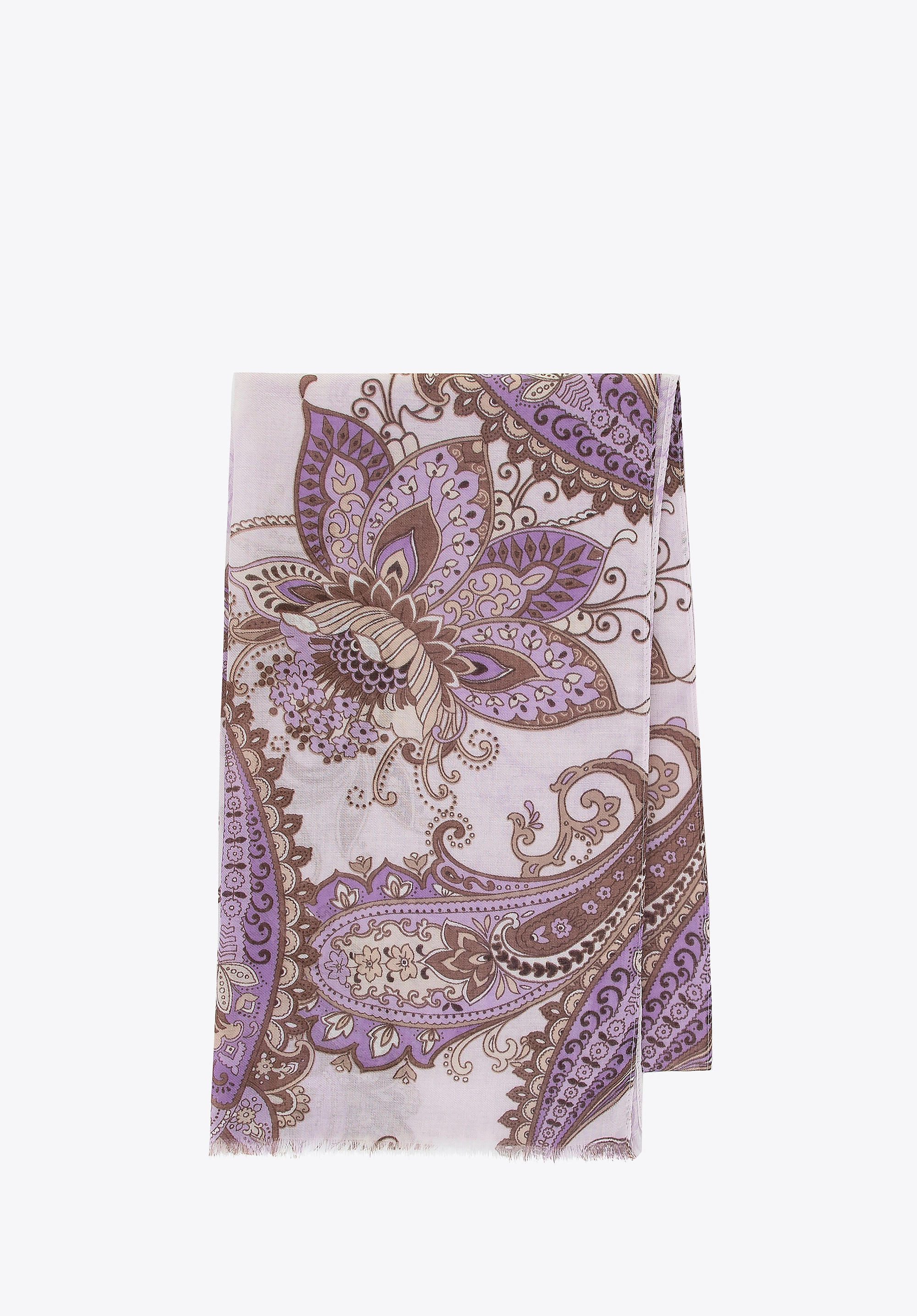 Delikatny szal damski beżowo - fioletowy