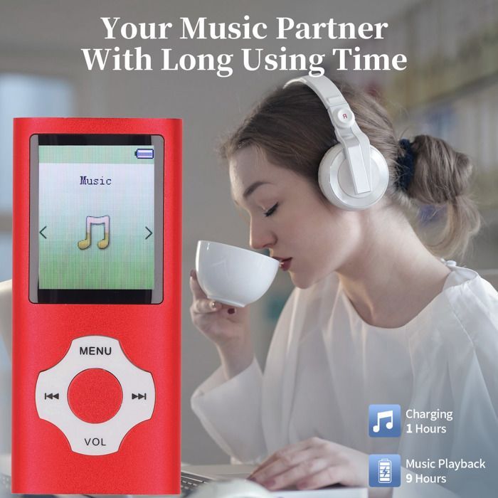 OMABETA Lettore MP4/MP3 HiFi da 128 GB con schermo da 1,8 pollici, lettore video e musicale portatile, lettore di e-book e registratore vocale - Rosso