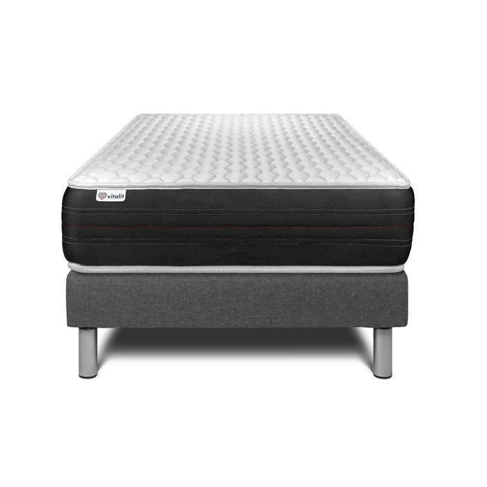 Base de cama y colchón VITALSPRING de 90x200cm con muelles ensacados - 24cm - Firme - Gris