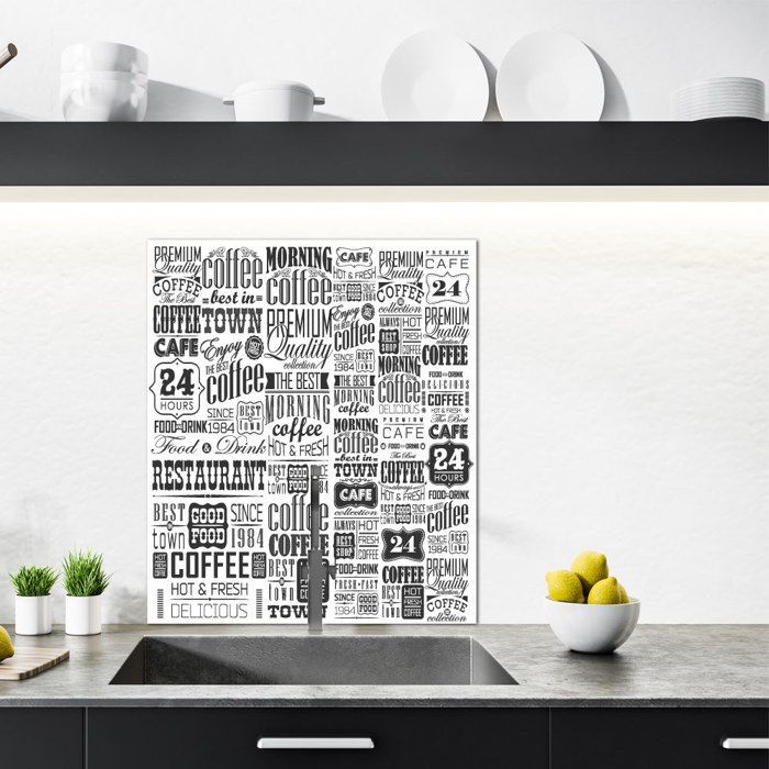 Zelfklevende aluminium spatwand voor koffie-/cafékeukens - 60 cm x 70 cm - Zwart-wit - Zelfklevende achterkant - Keukenachterwand