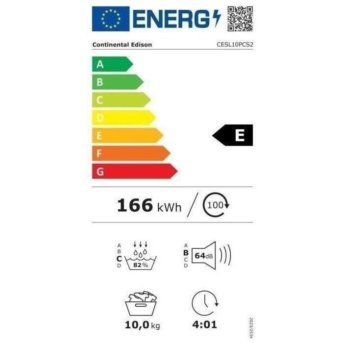 Secadora de ropa con bomba de calor CONTINENTAL EDISON CESL10PCS2 - 10 kg - 60 cm - Clase E - Plateada