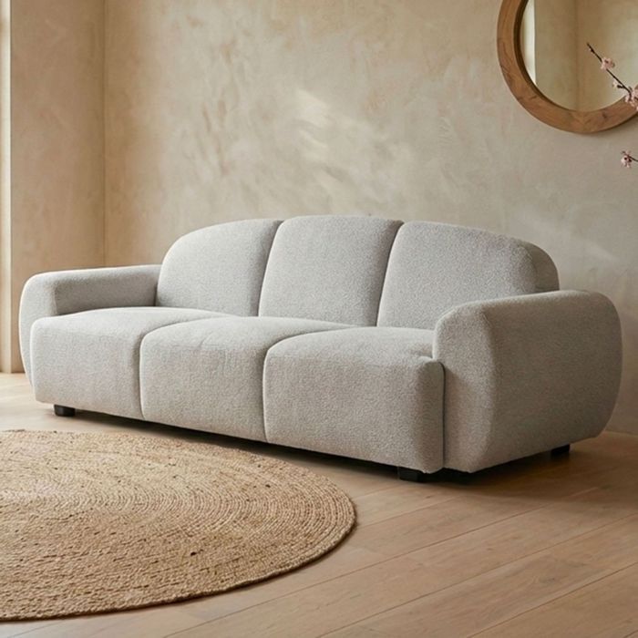 Oliver 3-Sitzer-Schlafsofa mit abgerundeter Rückenlehne und Armlehnen, strukturierter grauer Stoff