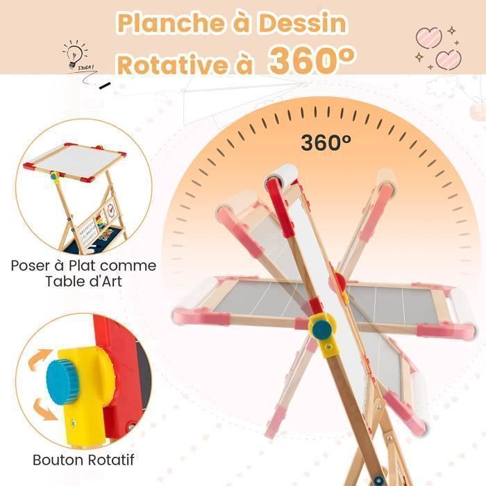 GOPLUS Caballete infantil 3 en 1 de doble cara con pizarra magnética giratoria (negra/blanca) y rollo de papel - Accesorios completos