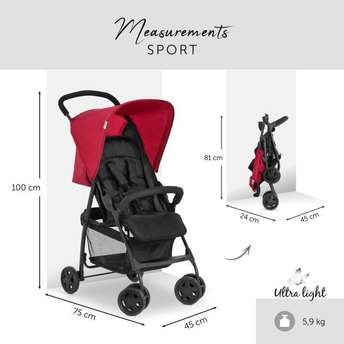 HAUCK - Kinderwagen - SPORT - Faltbar & verstellbar - Sonnendach - 4 Räder - Schwarz/Rot