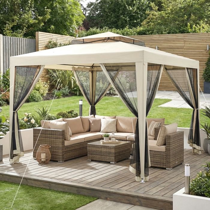 Outsunny – Gartenpavillon/Festzelt – Polyester – 297 x 297 x 268 cm – Beige