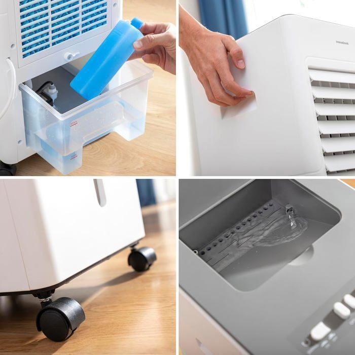 Climatiseur Sans Évacuation 5L Rafraîchisseur Air: Ventilateur, Humidificateur, Purificateur, 3 Vitesses, Blocs de Glace, Silencieux