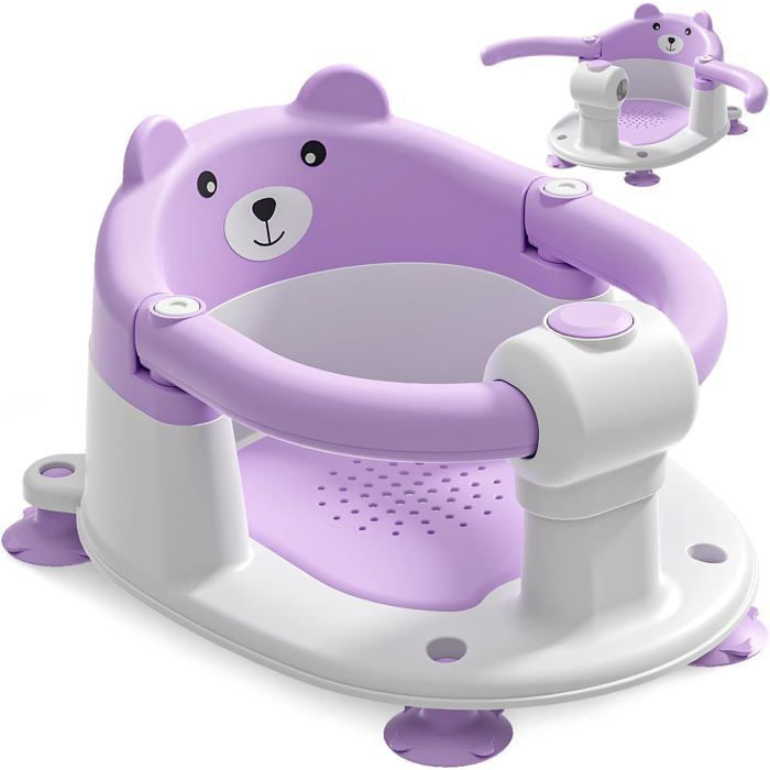 Asiento de baño para bebés de 6 meses en adelante, antideslizante, con 4 ventosas y cojín, color gris.