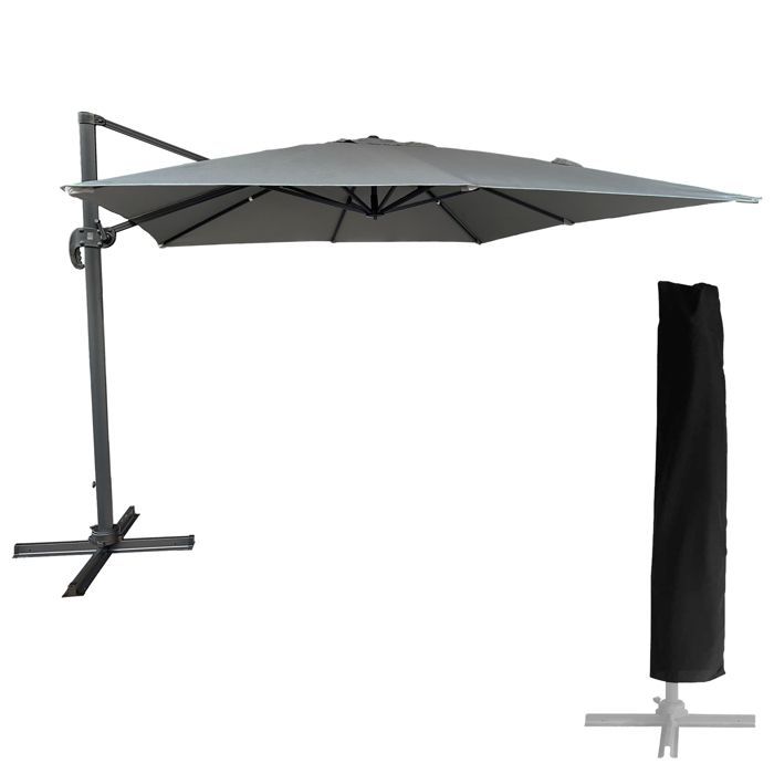Sombrilla voladiza cuadrada MOLOKAI de 3x3 m, gris + funda