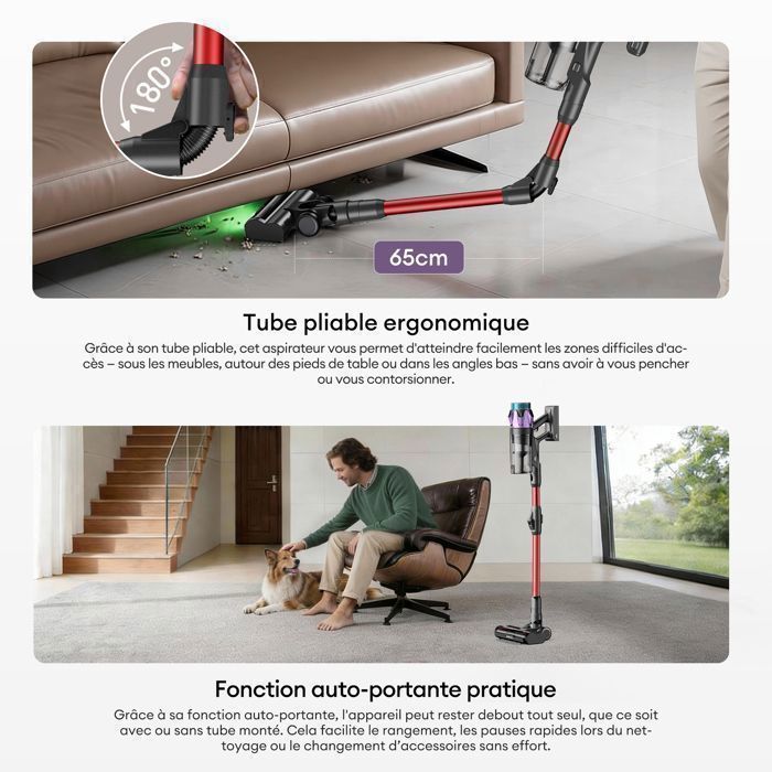 Cordless Stick Vacuum Cleaner - ULTENIC - UU18 Power Pro - 80 kPa | 600 W | 150 AW - 80 min Runtime - Removable Battery