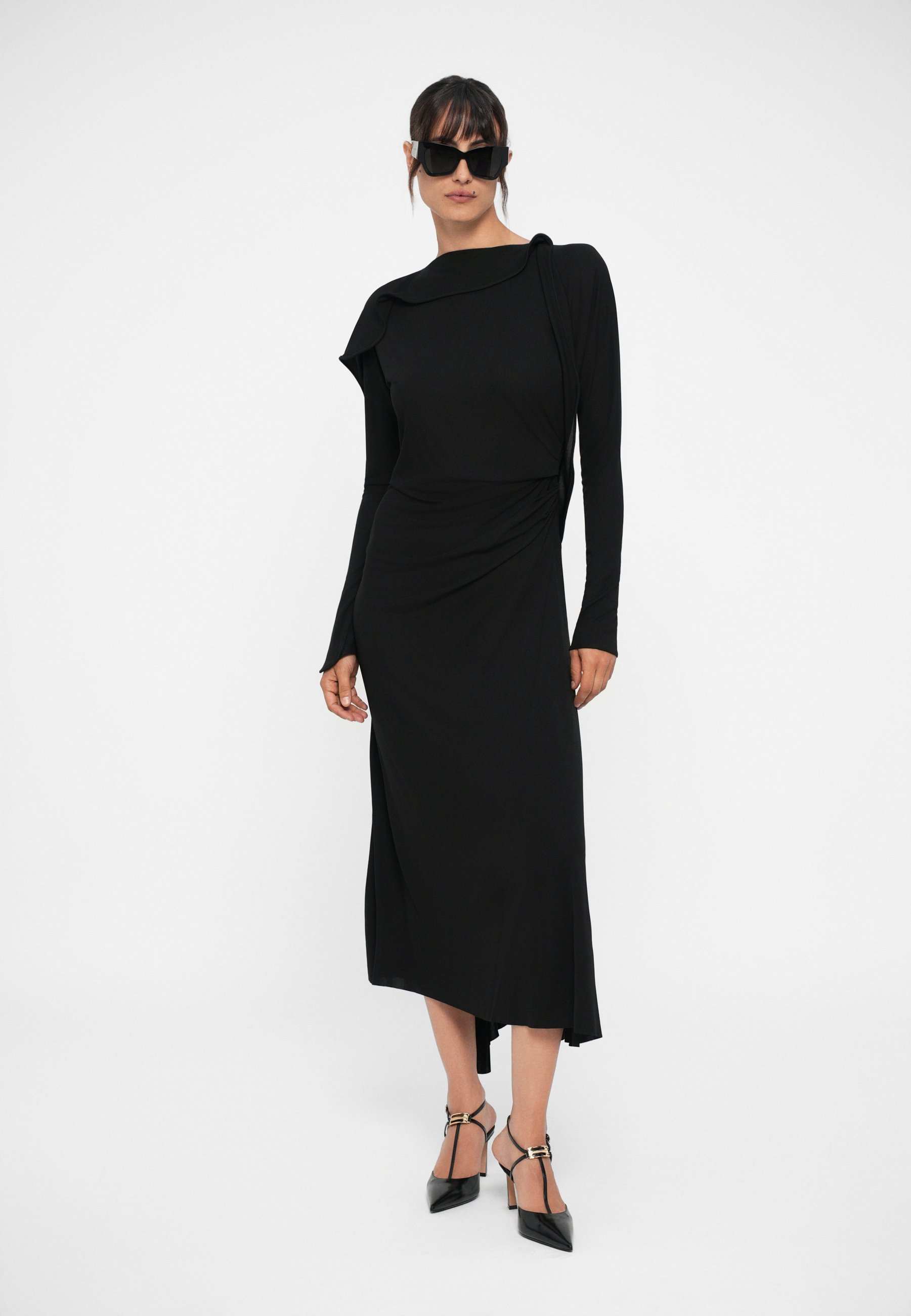 Abito drappeggiato a maniche lunghe di Victoria Beckham - Abito in jersey - nero
