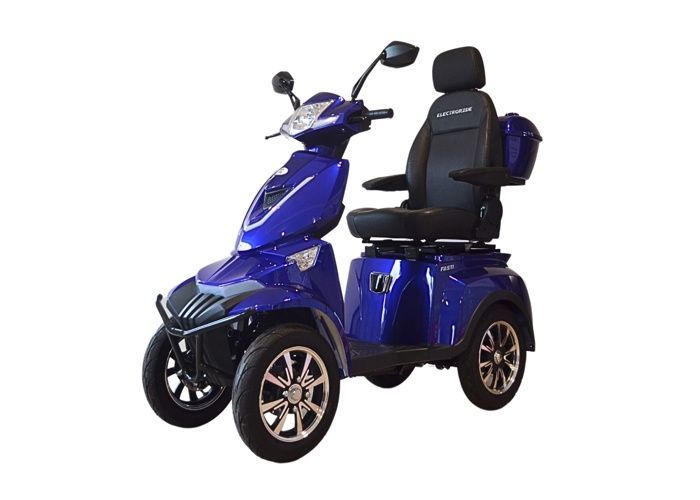 Scooter elétrica Electroride FASTI 4 MAX de 1000 watts com 4 rodas, para pessoas com mobilidade reduzida, homologada para uso em vias públicas, azul, sem teto.