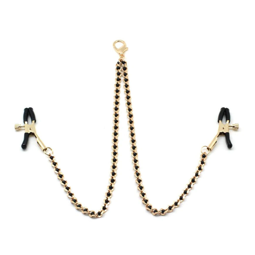 Liebe Seele Schwarze Perlenketten und Nippelklemmen Gold