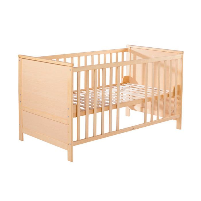 Lettino trasformabile per neonati 70x140 - ROBA - Altezza regolabile - 3 barre rimovibili - Angoli di conversione inclusi - Legno naturale