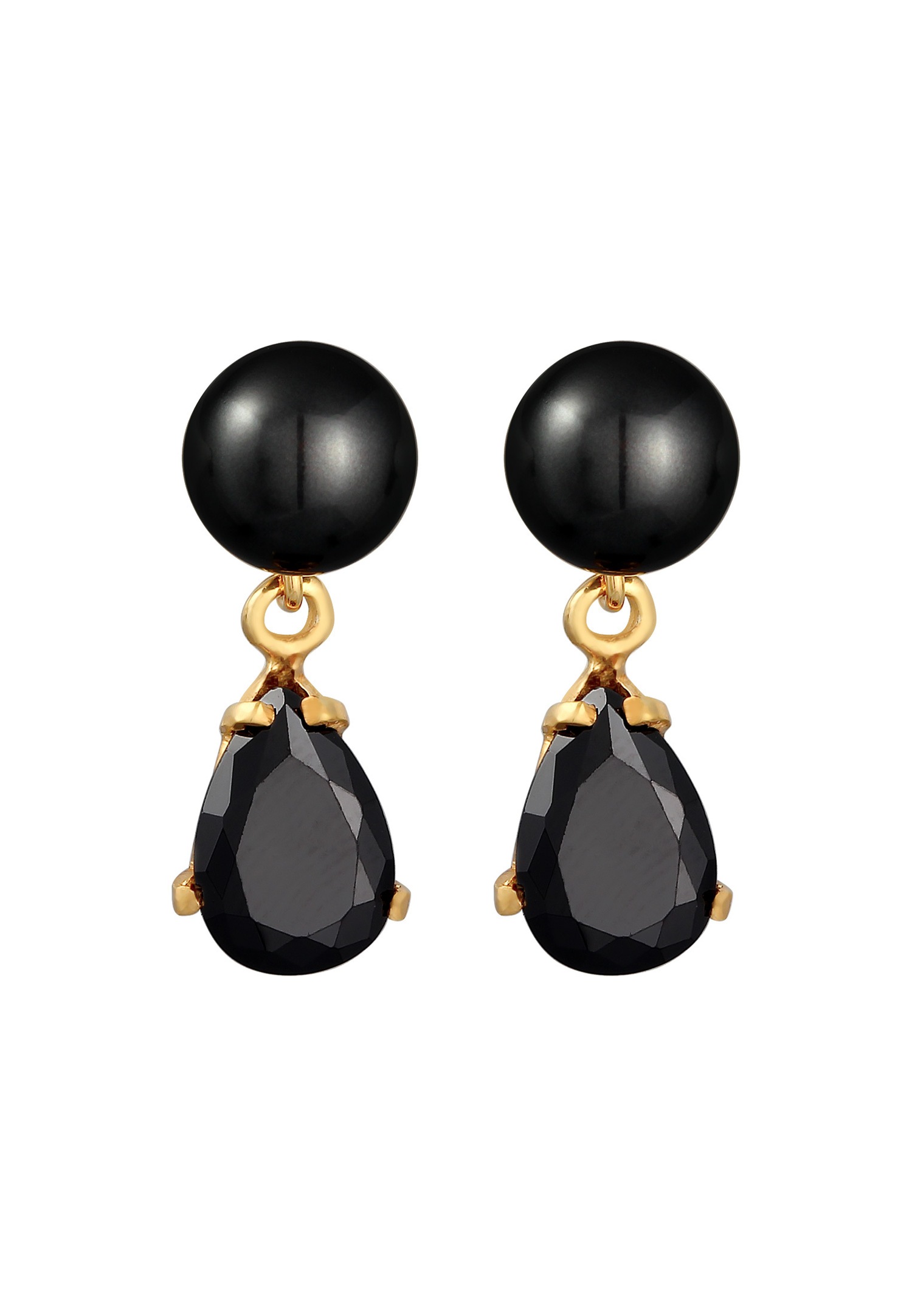 Elli Femmes Clous d'oreilles Goutte avec perle de synthèse et Cristal de Zirconium en Argent Sterling 925 plaqué Or