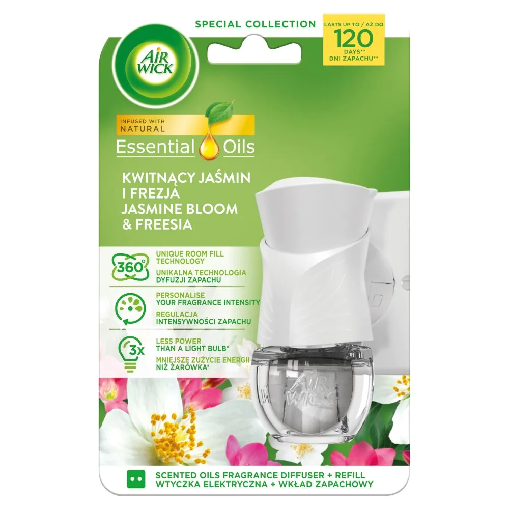 Air Wick Essential Oils Elektryczny odświeżacz i wkład o zapachu kwitnący jaśmin i frezja
