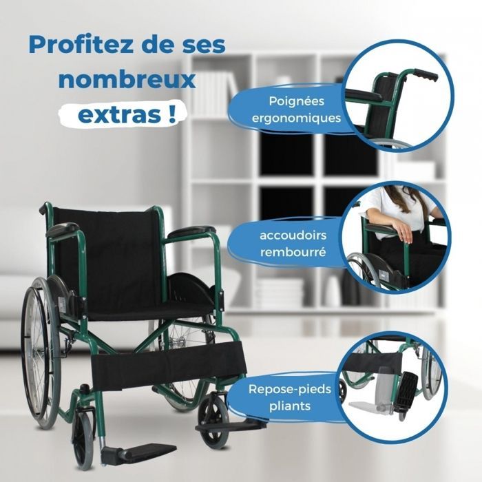 Silla de ruedas plegable Mobiclinic Alcazaba para personas mayores y discapacitadas con reposapiés y reposabrazos - Verde
