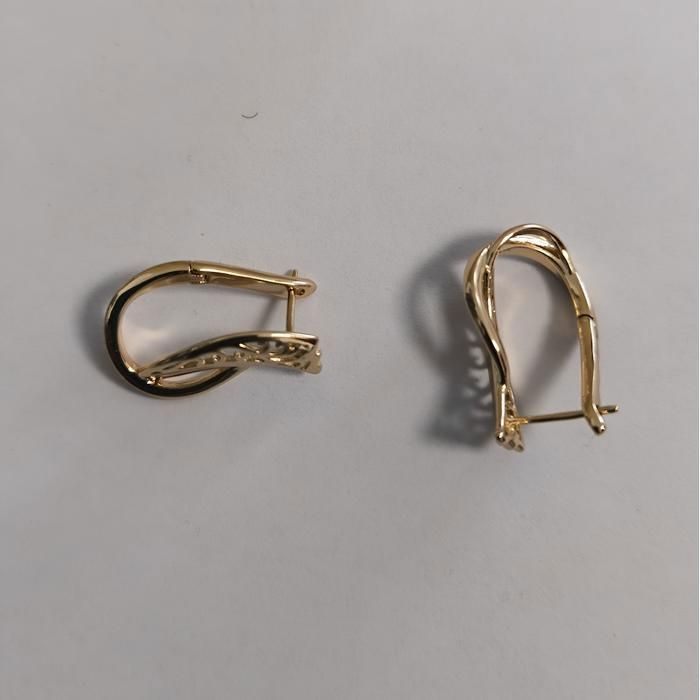 Pendientes - Mujer - Estilo Sleeper - Estilo inglés - Borde cortado - Diseño calado - Chapado en oro amarillo de 18k - 24 x 12 mm