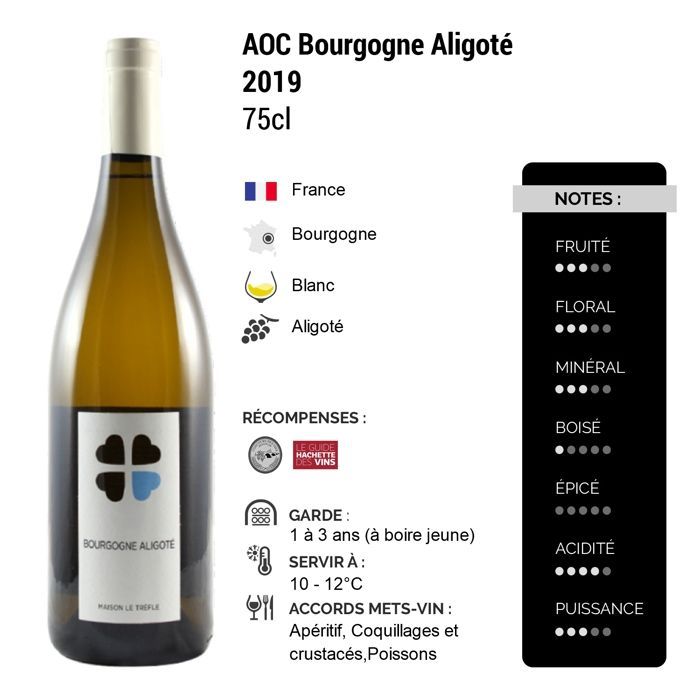 Maison Le Trèfle Bourgogne Aligoté 2019 - Vin Blanc de Bourgogne (6x75cl)