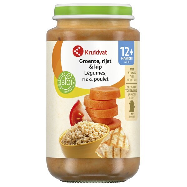 Kruidvat 12+M Bioloģisko dārzeņu, rīsu un vistas gaļas milti<br>250g
