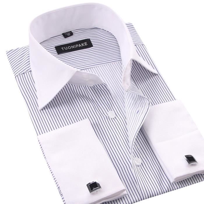 Men's Long Sleeve Shirt, French Style, Slim Fit, Non-Iron, Breathable, Button Closure, Striped