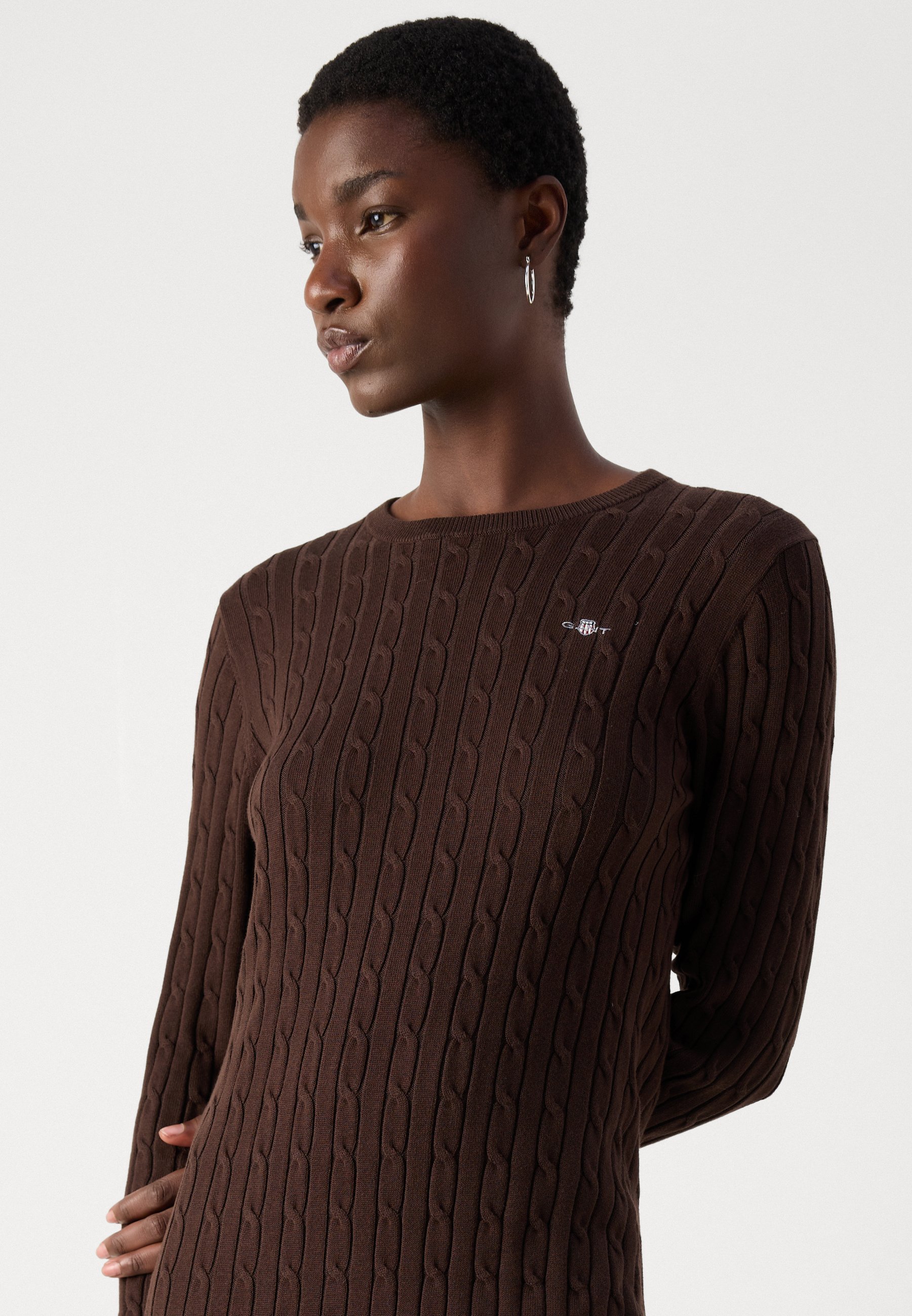 GANT CABLE C-HALS JURK - Rechte jurk - donkerbruin