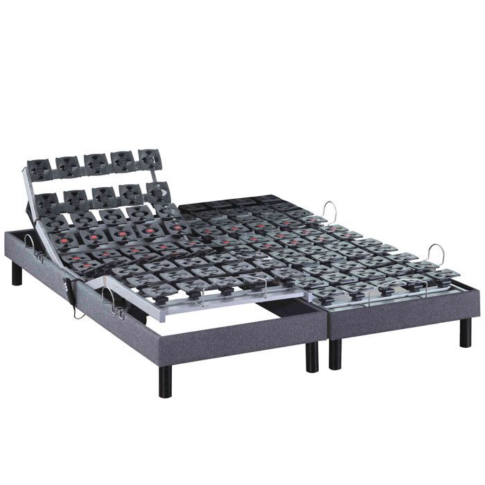 Electric adjustable bed base with all slats, light grey fabric, 2x90x200 - Grey - 5-year warranty - Someo