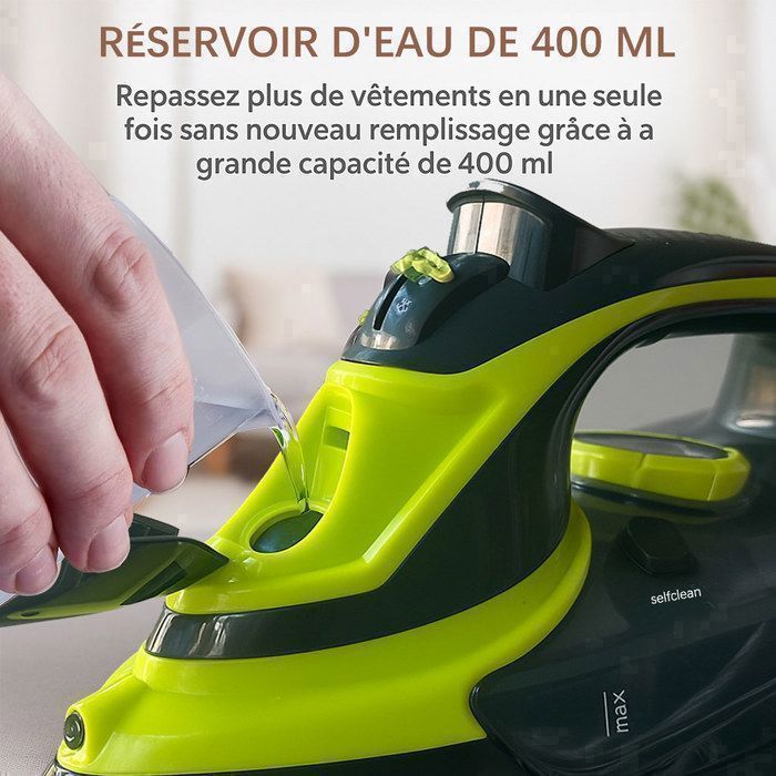 Plancha de vapor - Depósito de agua de 400 ml - Plancha de vapor de 2800 W - Vapor con sistema de limpieza antical - Vapor continuo de 30 g/min