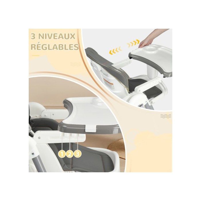 Chaise haute - LALAHO – Chaise haute pour bébé, Chaise haute bébé 2 en 1, fonction berceau, pliable et portable – Gris