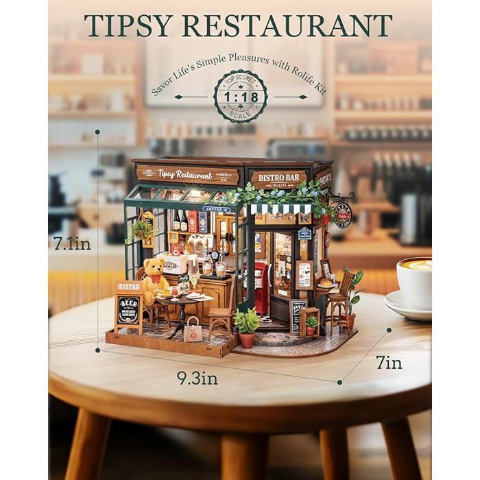 Casa de muñecas miniatura Tipsy: kit único de restaurante y cafetería para armar, decoración elegante, idea de regalo perfecta para cualquier niño.