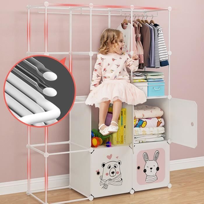 Armoire Modulable de Rangement Enfant 12 Cubes, Meuble Rangement, pour Jouets, Vêtements, Chaussures, Sacs d'École