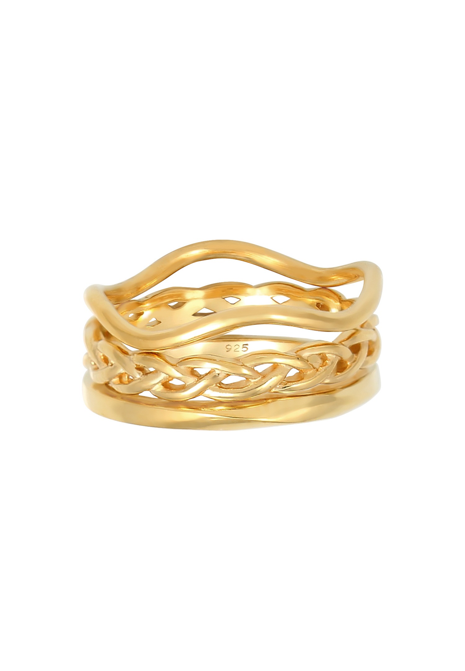 Elli Ensemble Vague Tressé Minimale Bague Femme - (925/1000) Argent