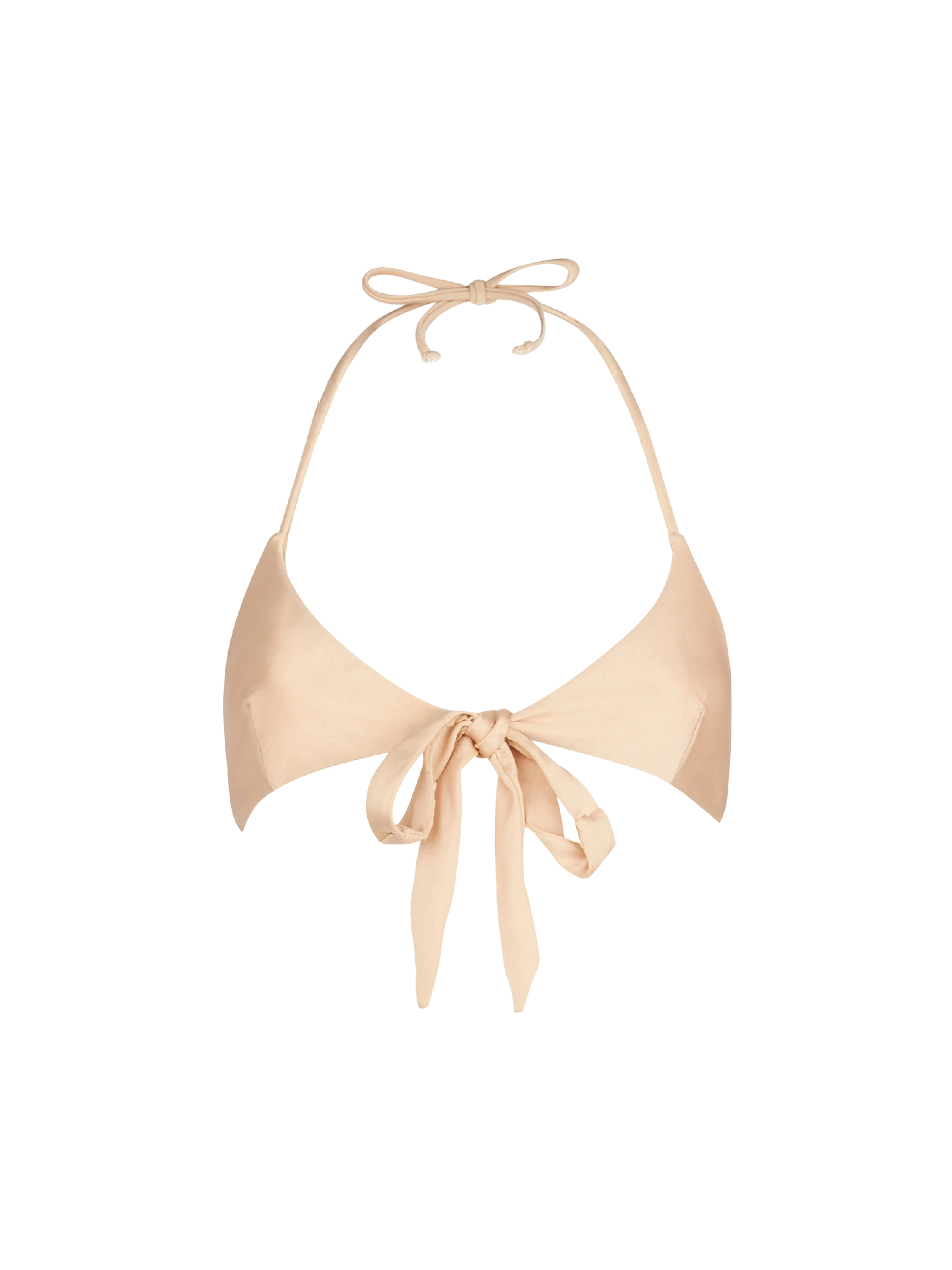 Top triangular cruzado brillante color beige para mujer