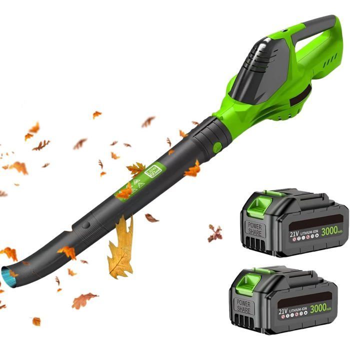 Draadloze accublazer van 3000 W – 2 x 3,0 Ah accu's en snellader, 5 vermogensniveaus, 21 V, 60 minuten gebruiksduur