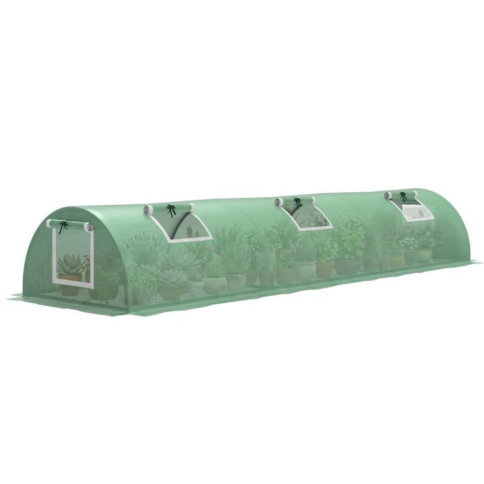 Mini invernadero de jardín - Outsunny - túnel para tomates de polietileno de alta densidad resistente a los rayos UV con 5 puertas de malla - acero - 300x80x45cm - verde