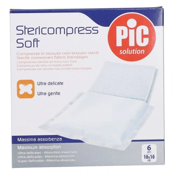 Compresas de gasa suave PIC Pic Stericompress de 10x10 cm, 6 unidades, ultrasuaves